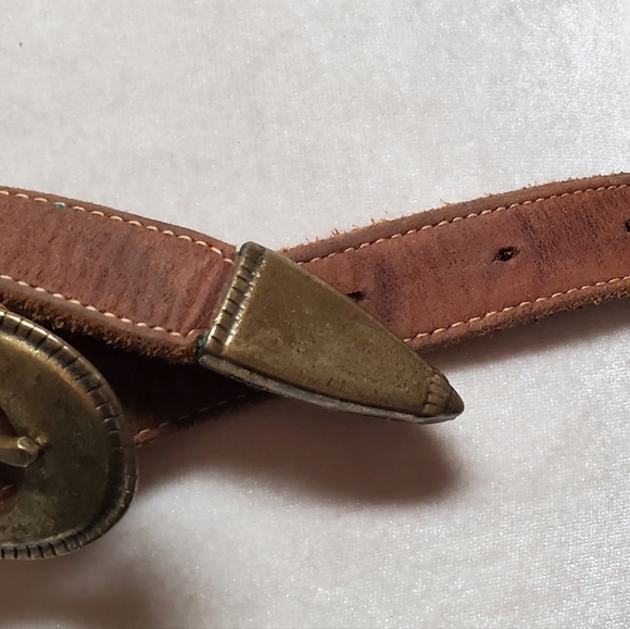 Vintage Joan & David Brown Leather Copper Stud Pointed Buckle Belt Medium main image 5